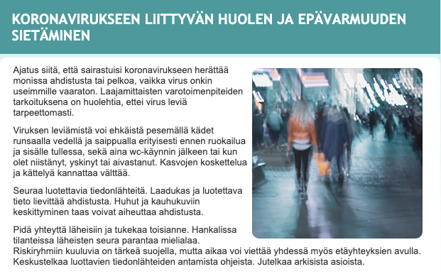 Koronavirukseen liittyvän huolen ja epävarmuuden sietäminen