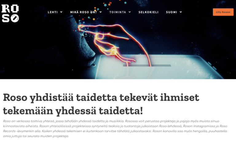 Kuvakaappaus Roso-kulttuuripajan sivustolta