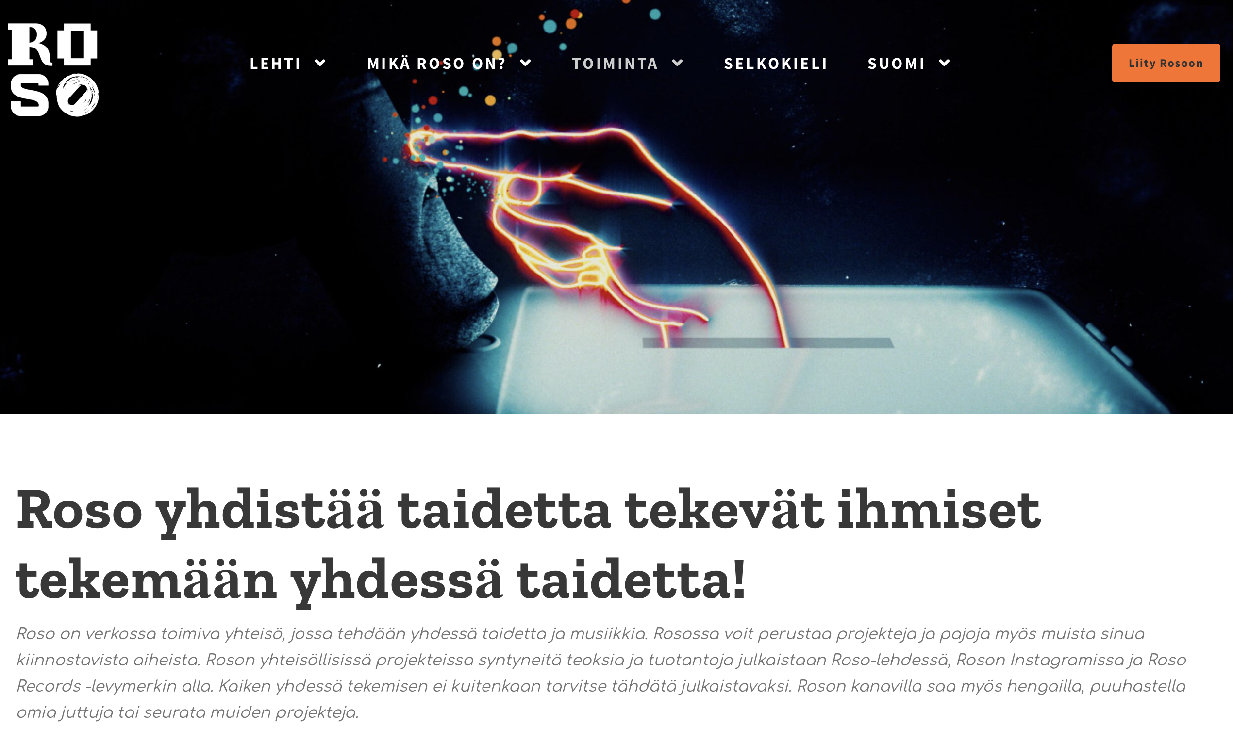 Kuvakaappaus Roso-kulttuuripajan sivustolta