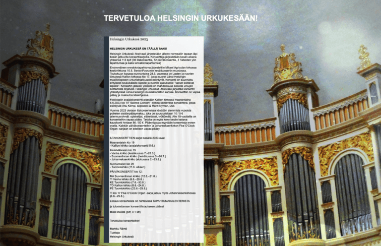 Kuvakaappaus Helsingin Urkukesä -sivustolta