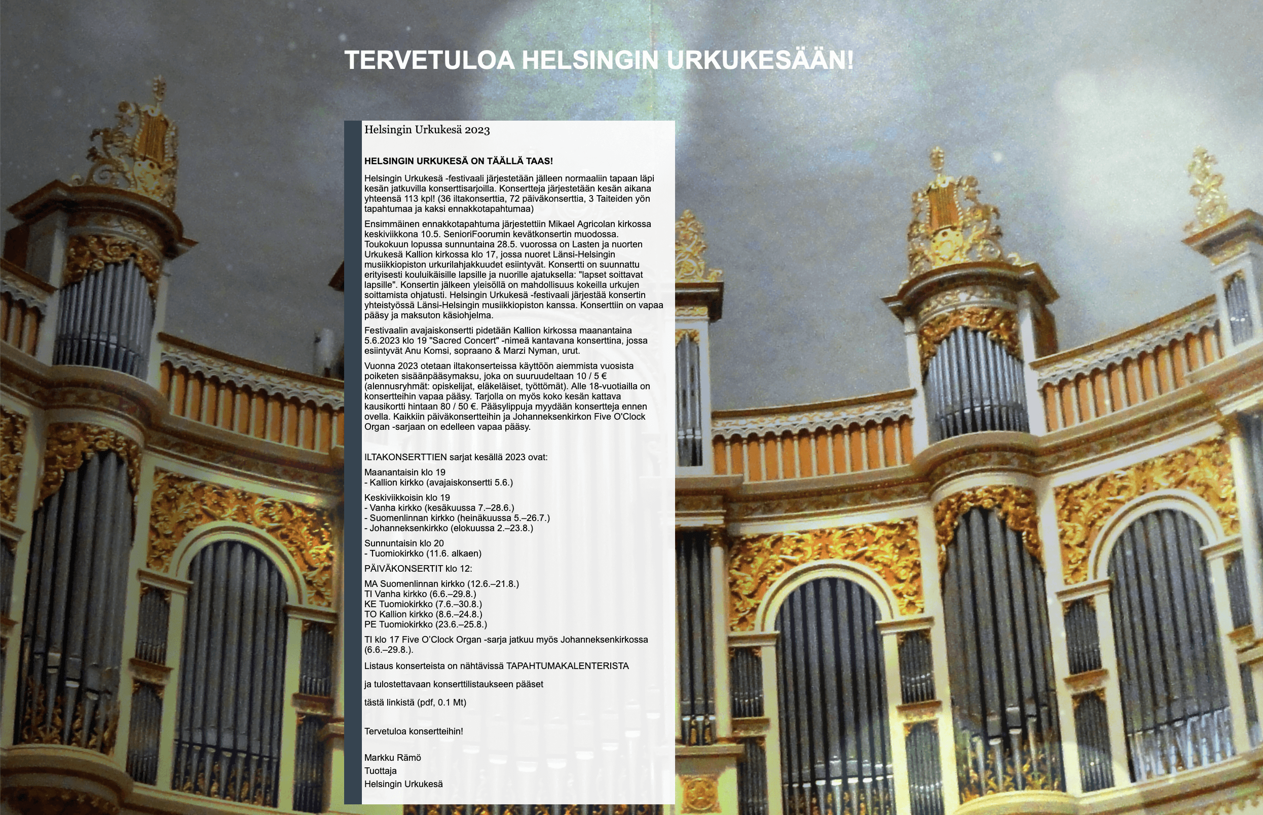Kuvakaappaus Helsingin Urkukesä -sivustolta