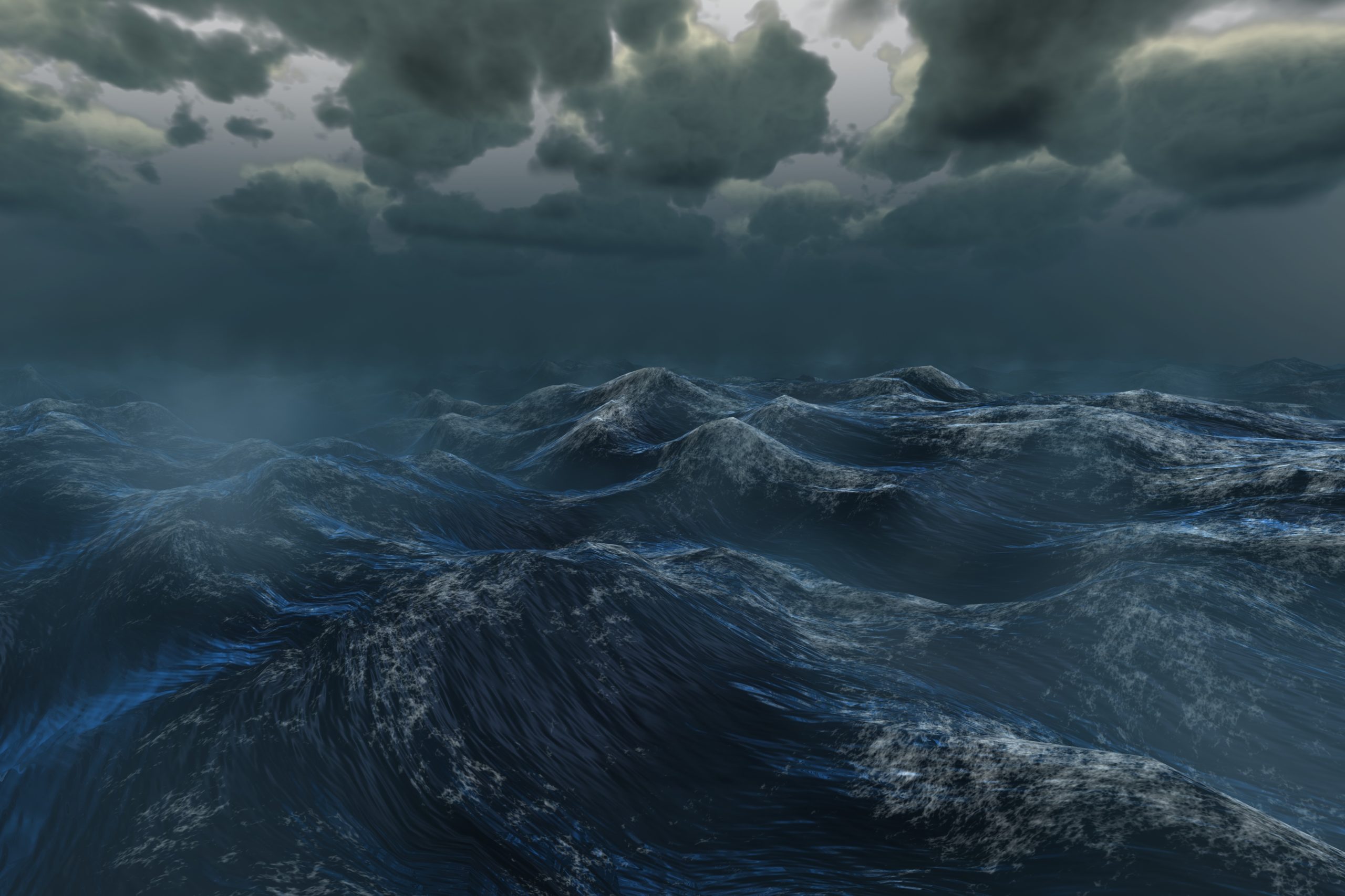 Kuvituspiirros: Myrskyinen öinen meri